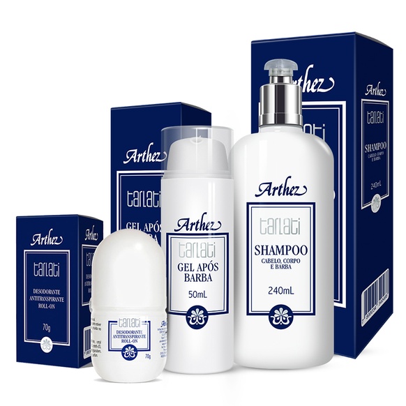 SHAMPOO CABELO, CORPO E BARBA TARLATI + GEL APÓS BARBA TARLATI+ DESODORANTE TARLATI